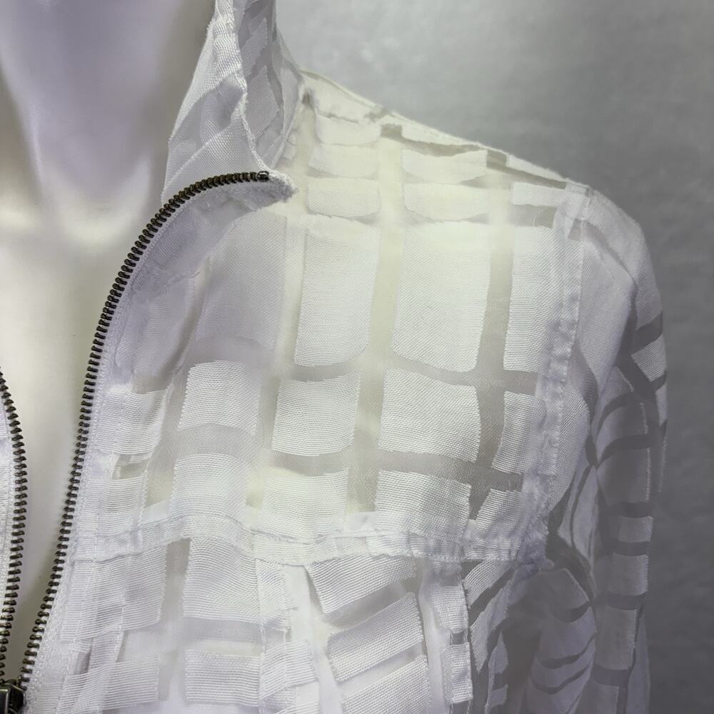 Coldwater Creek White Semi Sheer Square Patterned Zip Up Blazer Jacket Size 16 - Picture 4 of 12